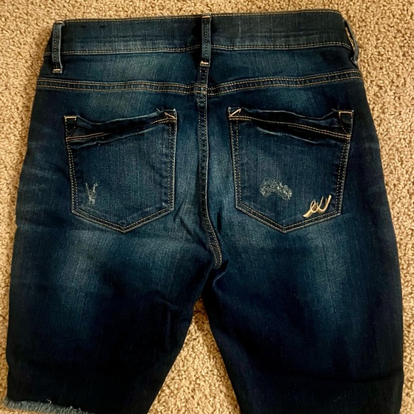 Express dark wash distressed just above knee shorts - Picture 2 of 5